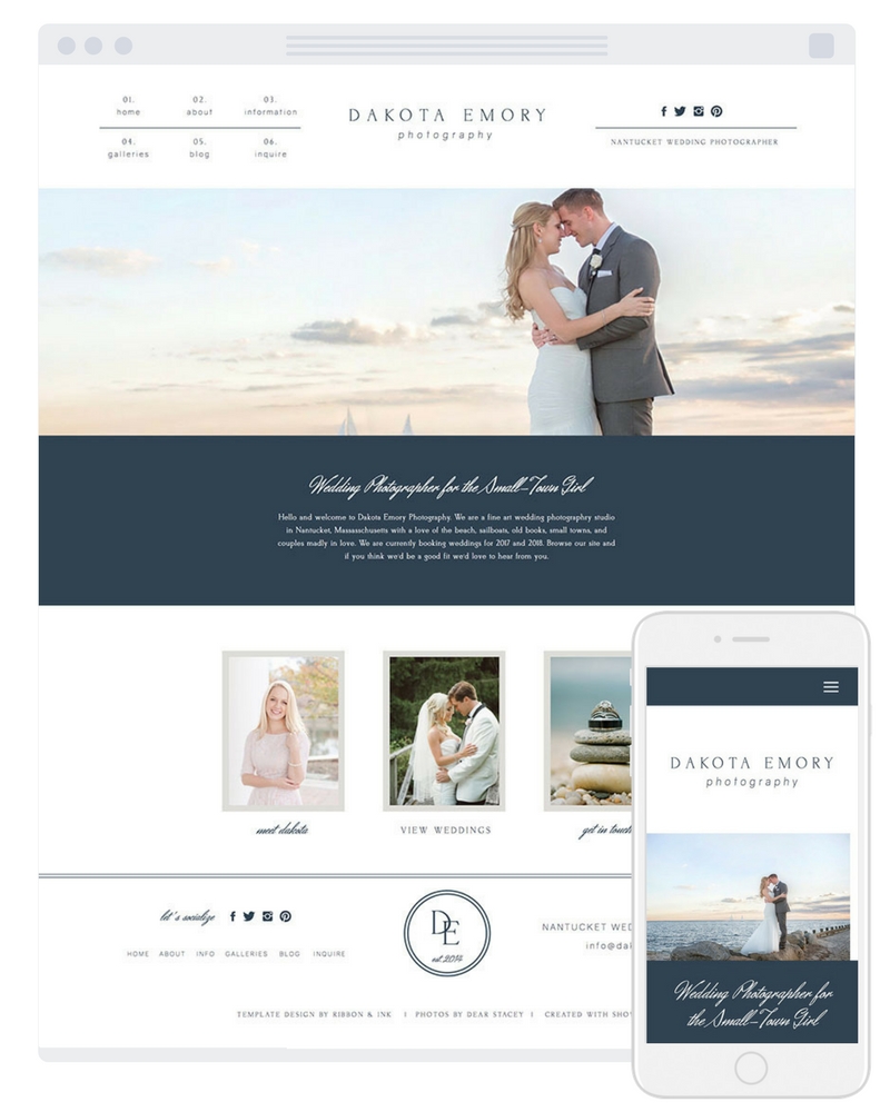 sophisticated wedding photographer website by Ribbon & Ink for Showit