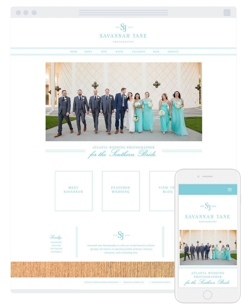 wedding photographer website by Ribbon and Ink for Showit
