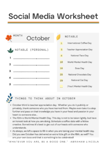 October social media worksheet schedule
