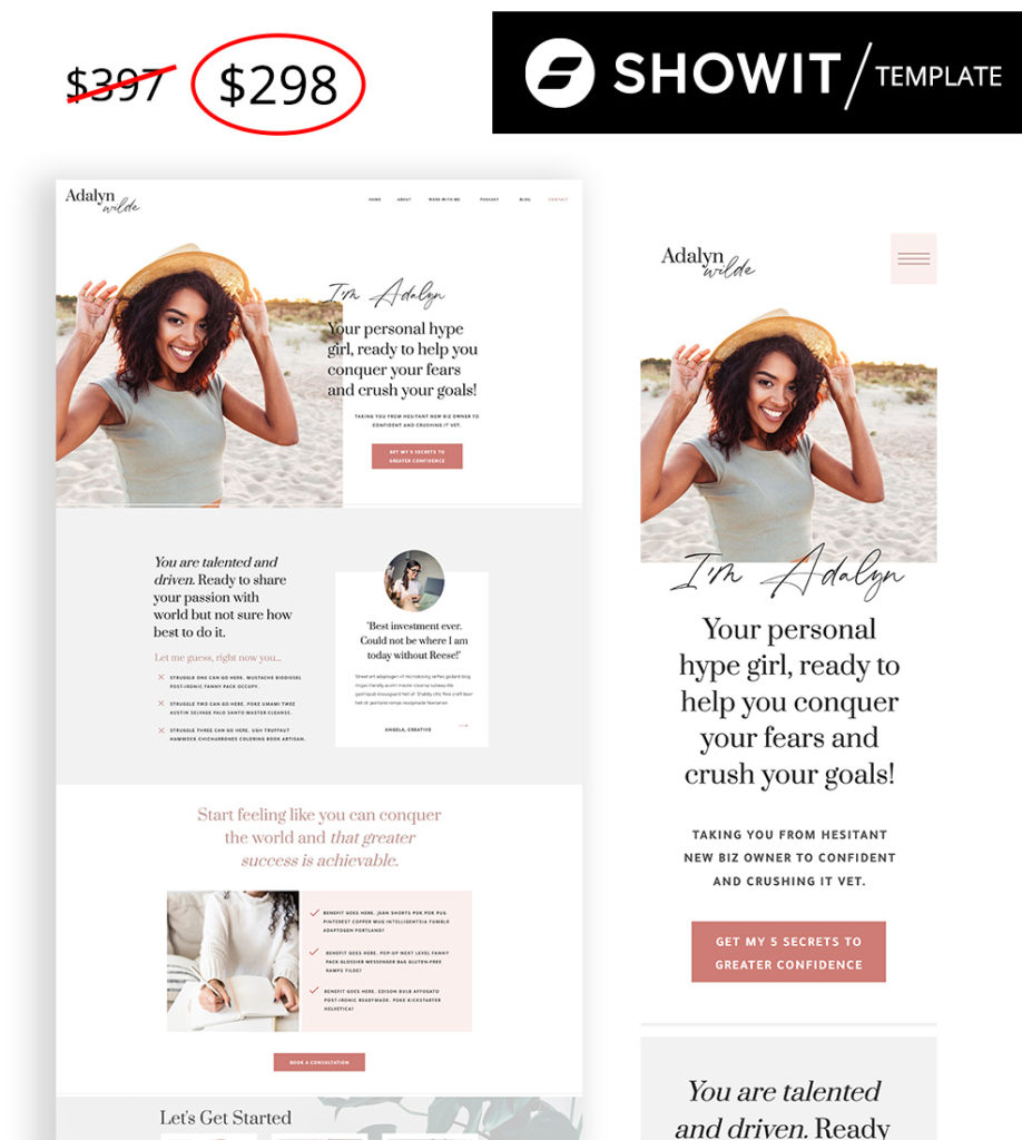 Adalyn Wilde showit website template from Jessica Gingrich Black Friday Sale