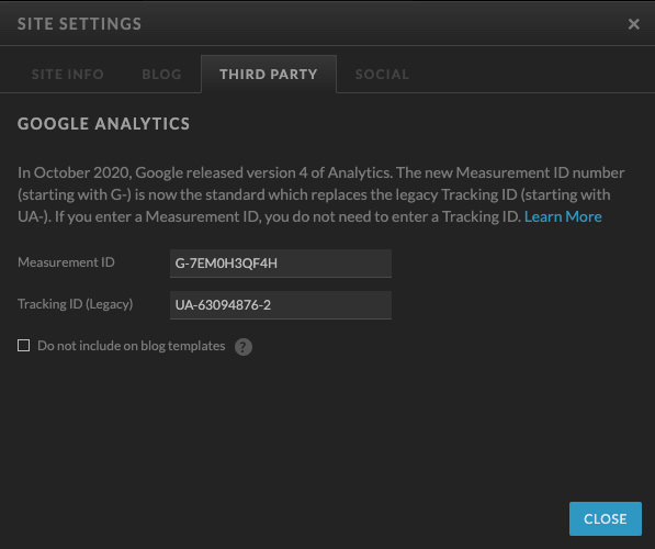 Place to add Google Analytics ID in Showit App