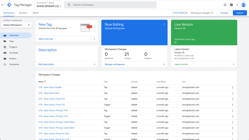 Tag Manager Dashboard