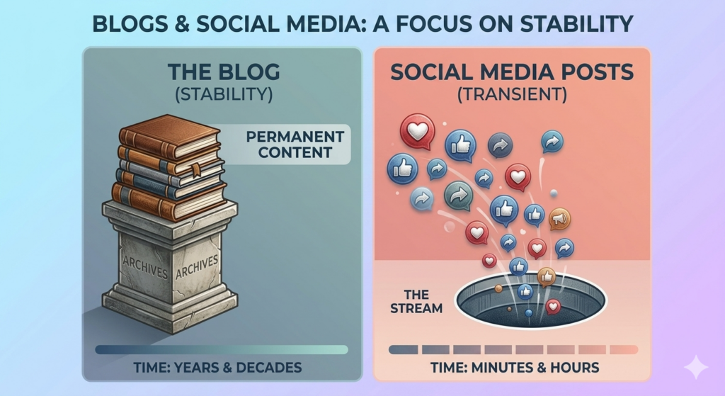 A graphic showing the differences in blogging and social media.