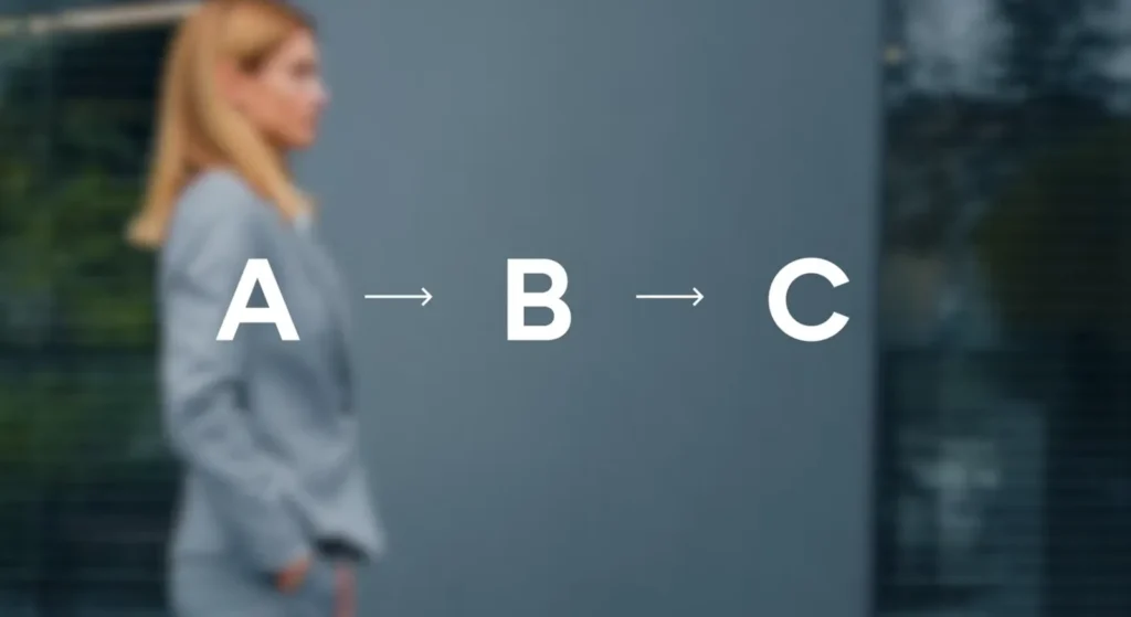 a-b-c-website-navigation-flow - Showit Letters A, B, and C connected by arrows to show a visitor’s path through a website